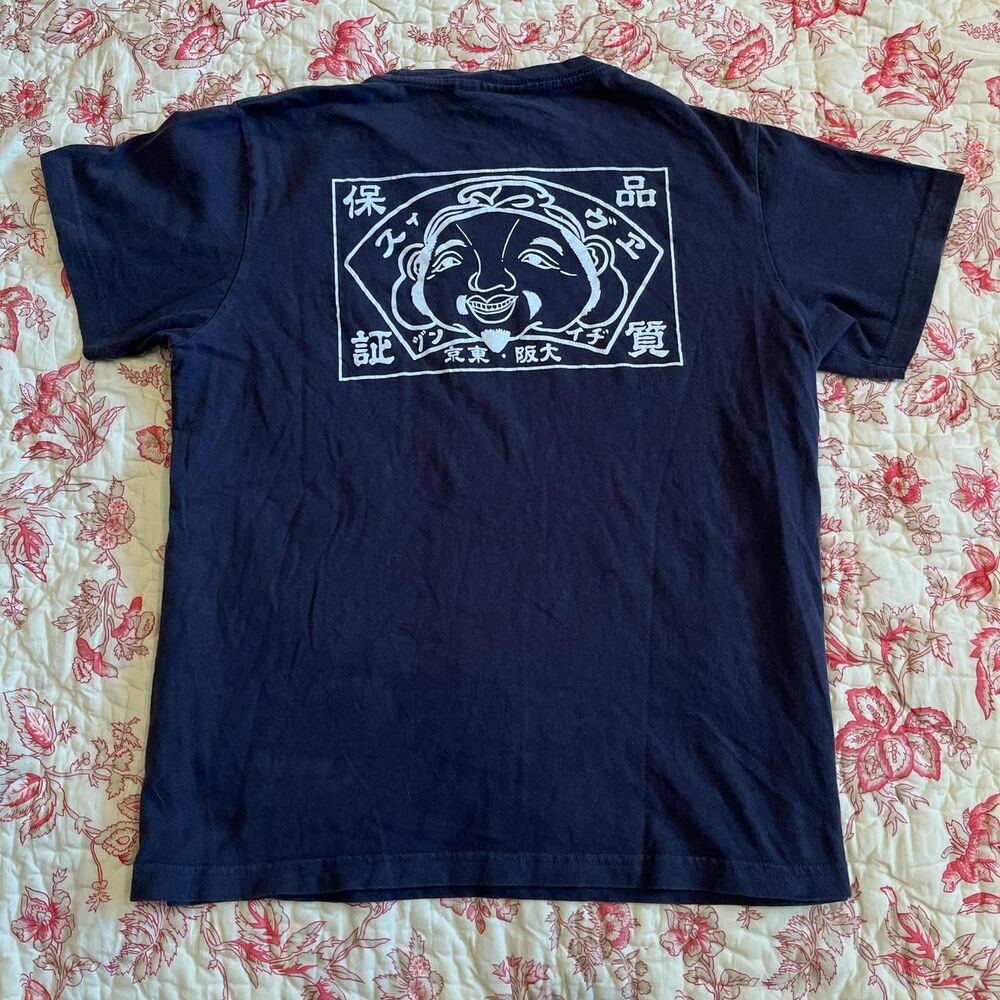 Evisu Women's Navy and Black T-shirt